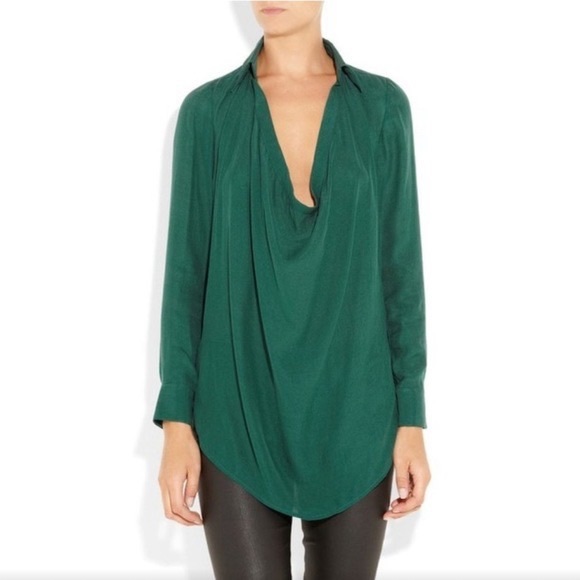 Haute Hippie Forest Green Silk Long Sleeve Top S - Picture 1 of 7